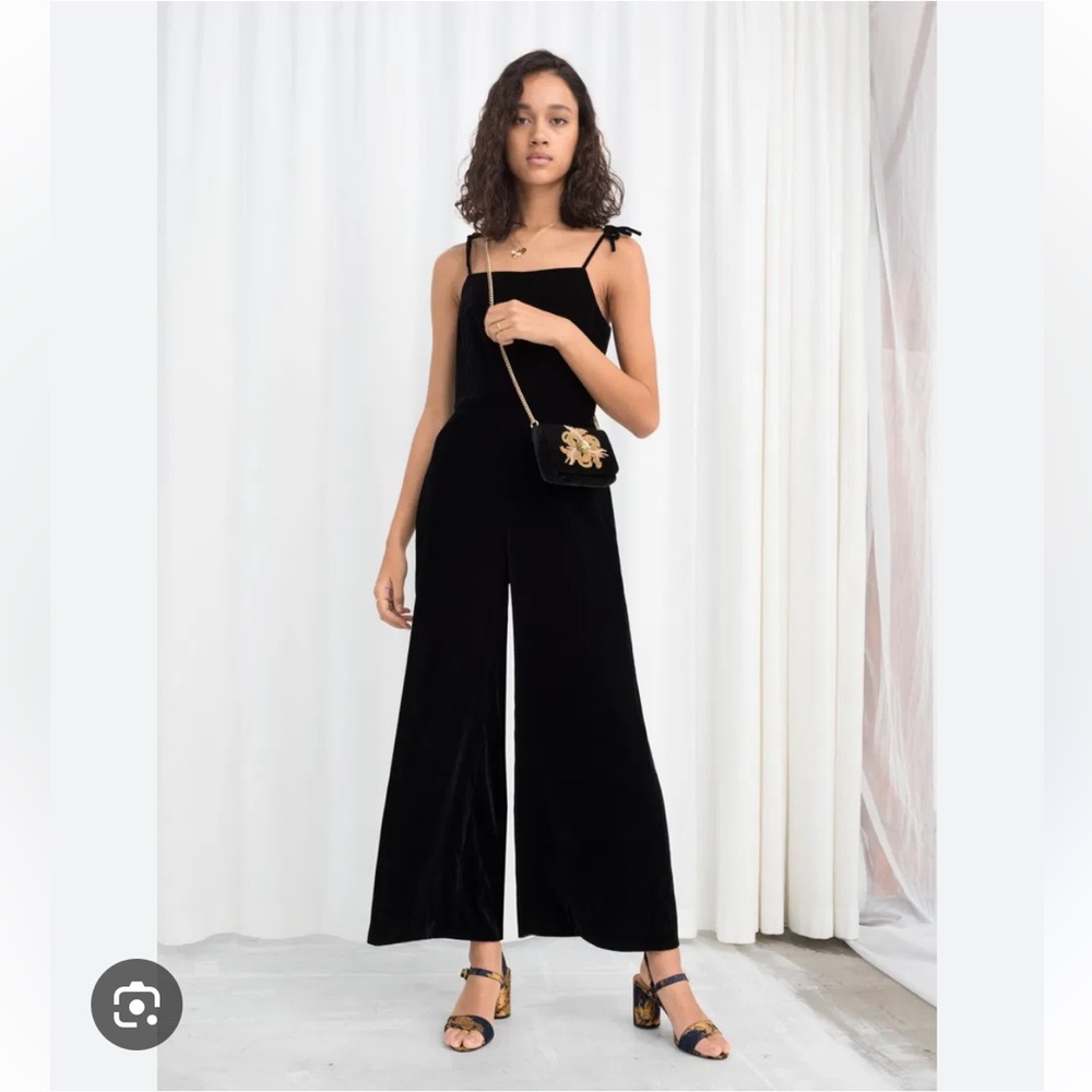 And Other Stories Square Neck Black Velvet Jumpsuit in Excellent Condition